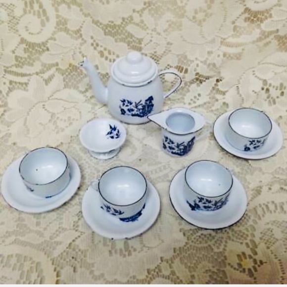 Toys Vintage 12pc Blue Willow Enamelware Childs Tea Set Poshmark